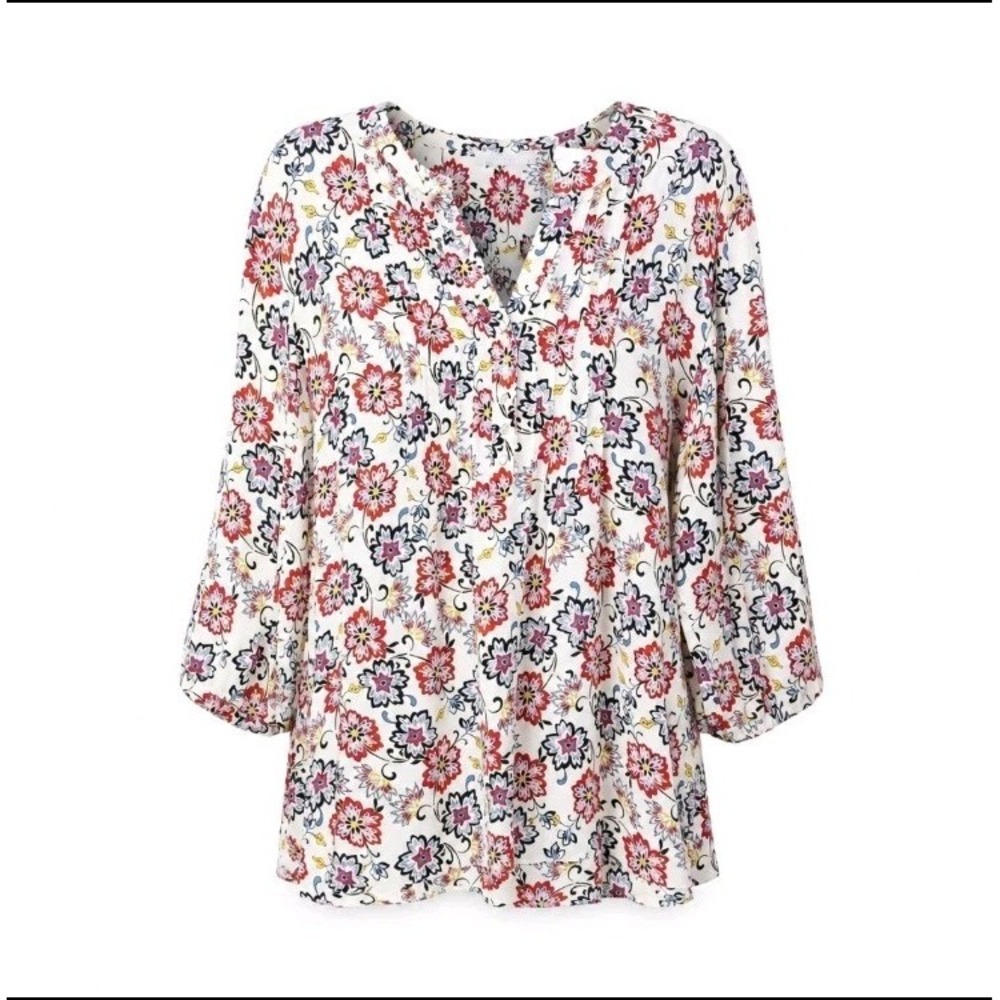 Rose + Olive Women's Floral Split Neck 3/4 Sleeve Boho Tunic Blouse Womens 3X
